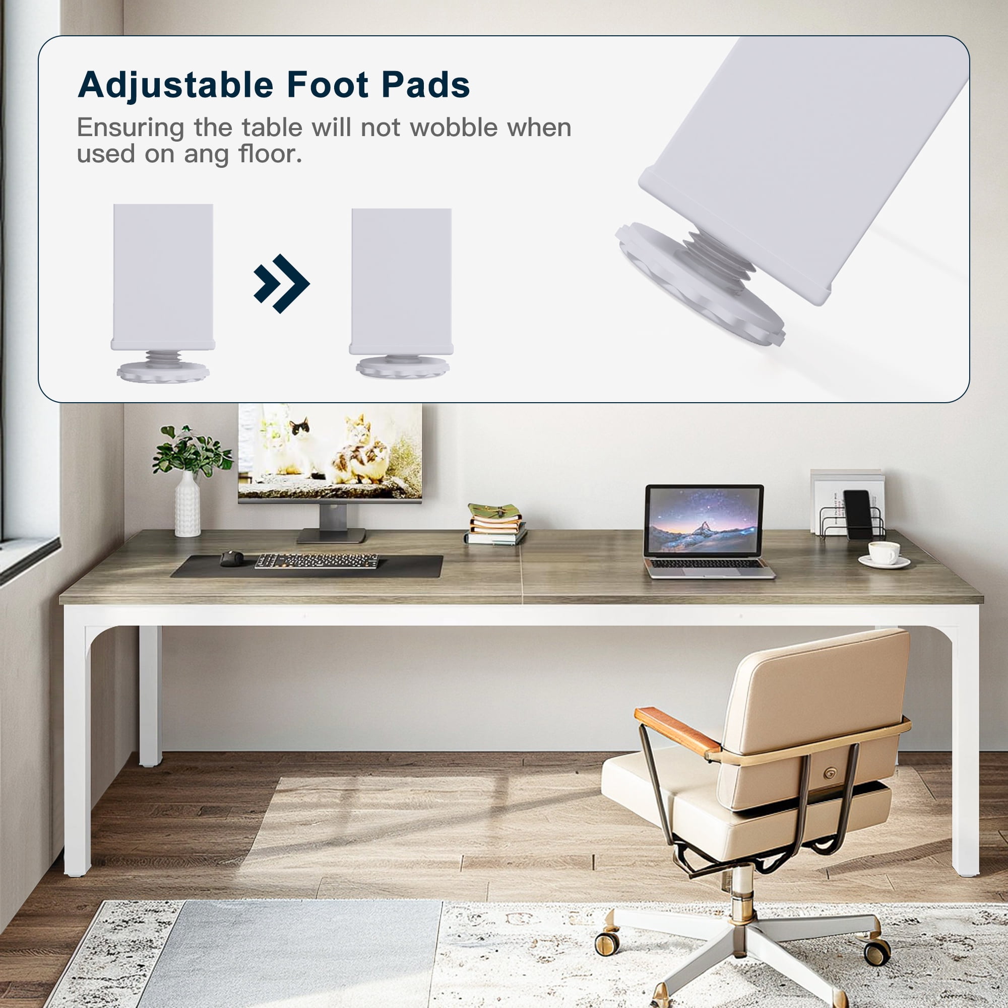 Demi Bonn 78" Farmhouse Dining Table, Wood Rustic Kitchen Table for 8 People, Large Rectangular Dinner Table for Dining Room, Home Office, Living Room Furniture, Gray & White