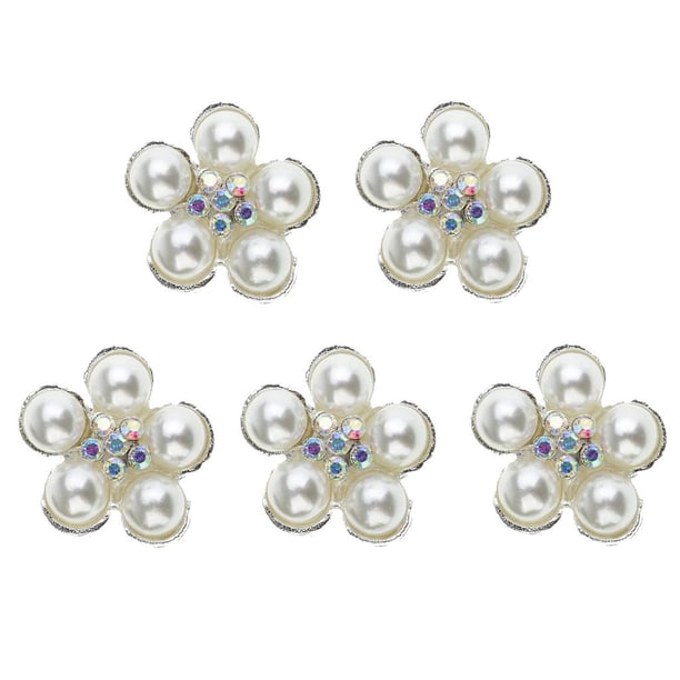 Adornos de Botones de Flores de de Imitación para Botones Artesanales, Paquete de 5