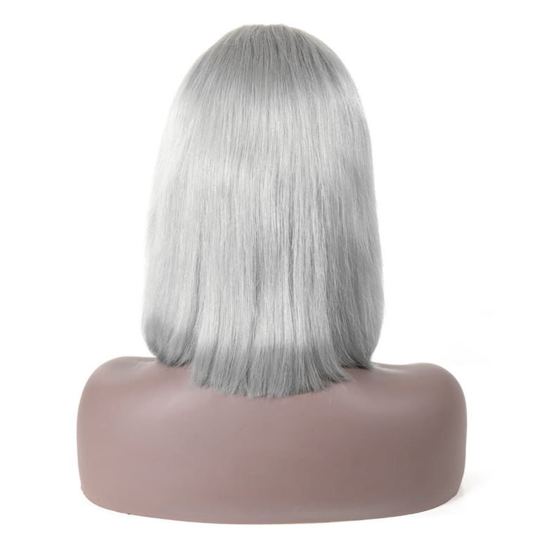 Bob Wigs Human Hair 13x4x1 Lace Frontal T Part Gray Short  display picture 3