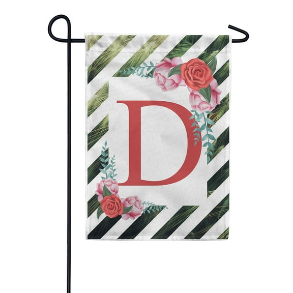 America Forever Spring Monogram Garden Flag Letter D 12.5 x 18 inches Double Sided Vertical Outdoor, Yard, Lawn, with Beautiful Bright Flowers, Floral Wreath, Rose, Summer Flowers Garden Flag