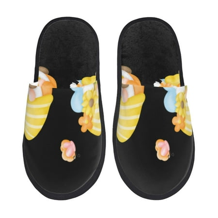 

Sikiie Bee Happy Sunflower Gnomes Fuzzy Slip-on Slippers Warm Cozy Soft Lightweight Memory Foam Indoor House ShoesLarge
