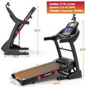 4.5HP Folding Treadmill for Home with 15 Levels Auto Incline, 300LB Capacity, 10MPH Speed Controls, App Control, New Version, Black