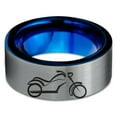 thumbnail image 2 of Tungsten Motorcycle Bike Motor Bicycle Band Ring 8mm Men Women Comfort Fit Blue Flat Cut Brushed Gray Polished, 2 of 4
