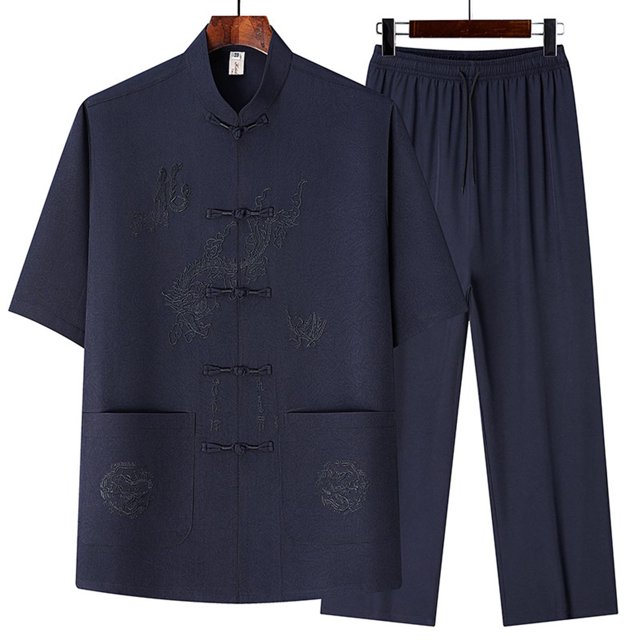 Tenues 2 Pcs pour Hommes, Ensemble Décontracté Régulier pour Hommes à la Mode Confortable Uni à Manches Courtes avec Col Rabattu, Cadeaux pour Hommes, P