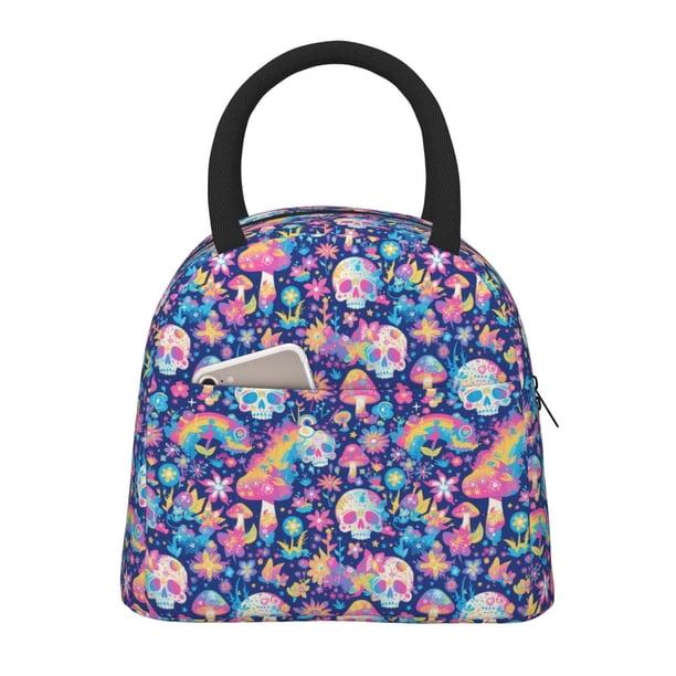Easygdp mushroom Skull rainbow color Bolsa de Almuerzo Insulada Grande, Forro de Aluminio, Diseño Espacioso, a Prueba de Fugas, Ideal para Trabajo, Picnics, Viajes y Actividades al Aire Libre