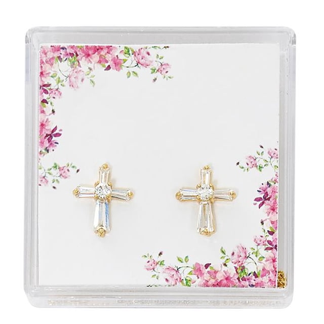 McVan EAR31 Gold Plate Zirconia Crystal Cross Earring Boxed
