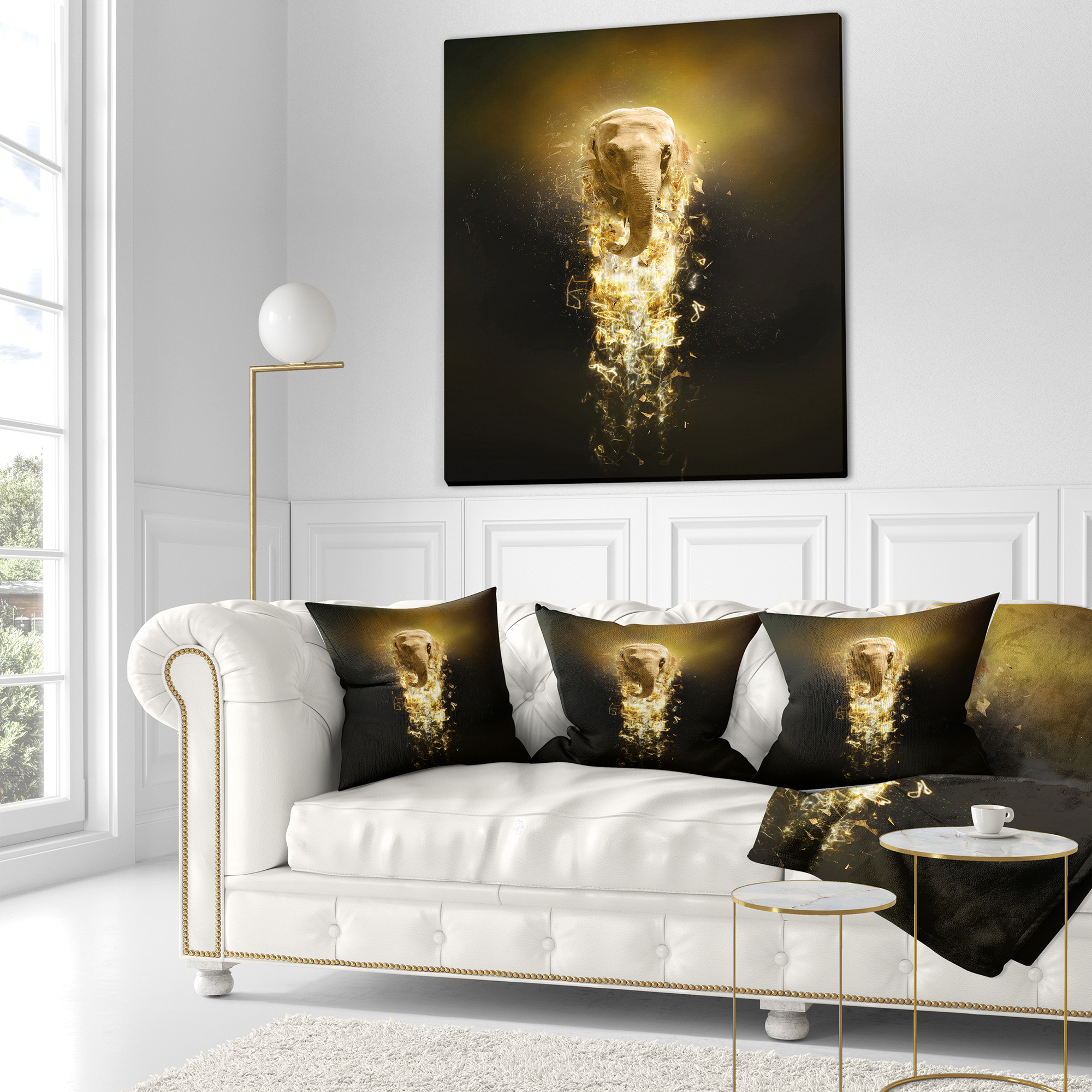Designart Fantasy Elephant on Black - Animal Throw Pillow - 16x16