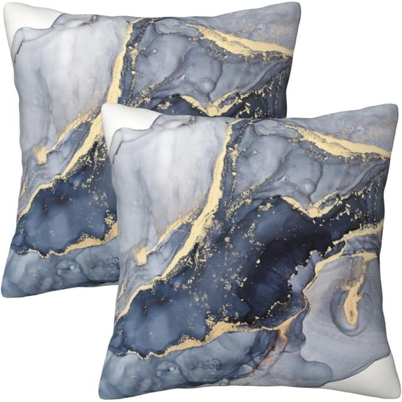 Modern Abstract Marble Blue and Gold Throw Pillow Covers 20x20 in Farmhouse Pillow Case Soft Outdoor Cushion Covers Set of 2 for Sofa Bed Bedroom Car Chair Living Room Home Decorative