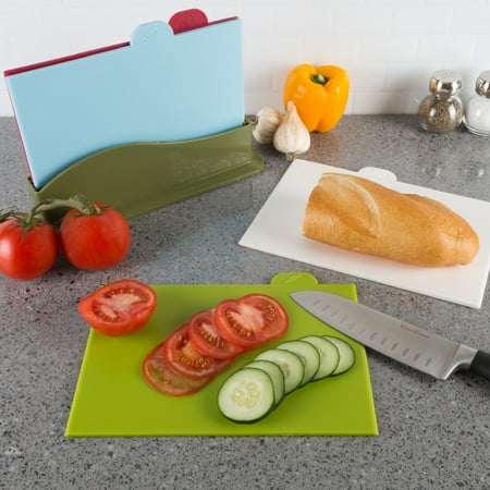Plastic Cutting Board Set- 5 Piece Color Coded Durable Boards With Icons For Food Safety in Space Saving Storage Case- FDA Approved By Classic