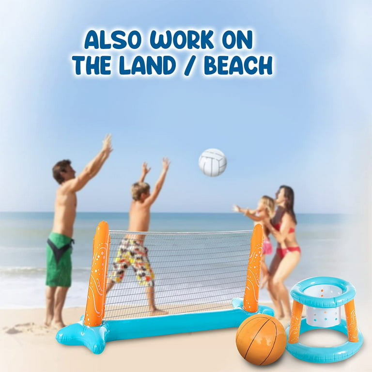 Inflatable Volleyball Set, Pool Games Outdoor Child Area Volleyball Net And  Basketball Hoop Floating Skill Games With Balls