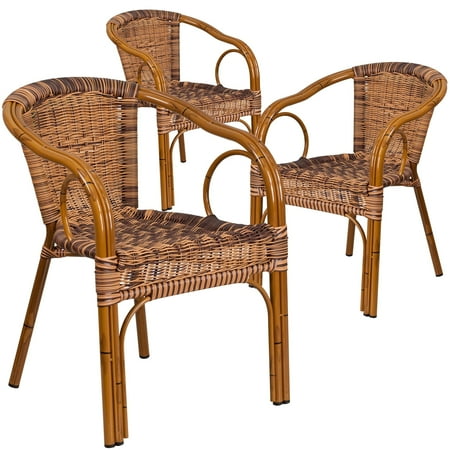 Marrano Patio Homes Lancaster Lancaster Home Cadiz Series Rattan Restaurant Patio Chair with Bamboo-Aluminum Frame (Pack of 3) ()