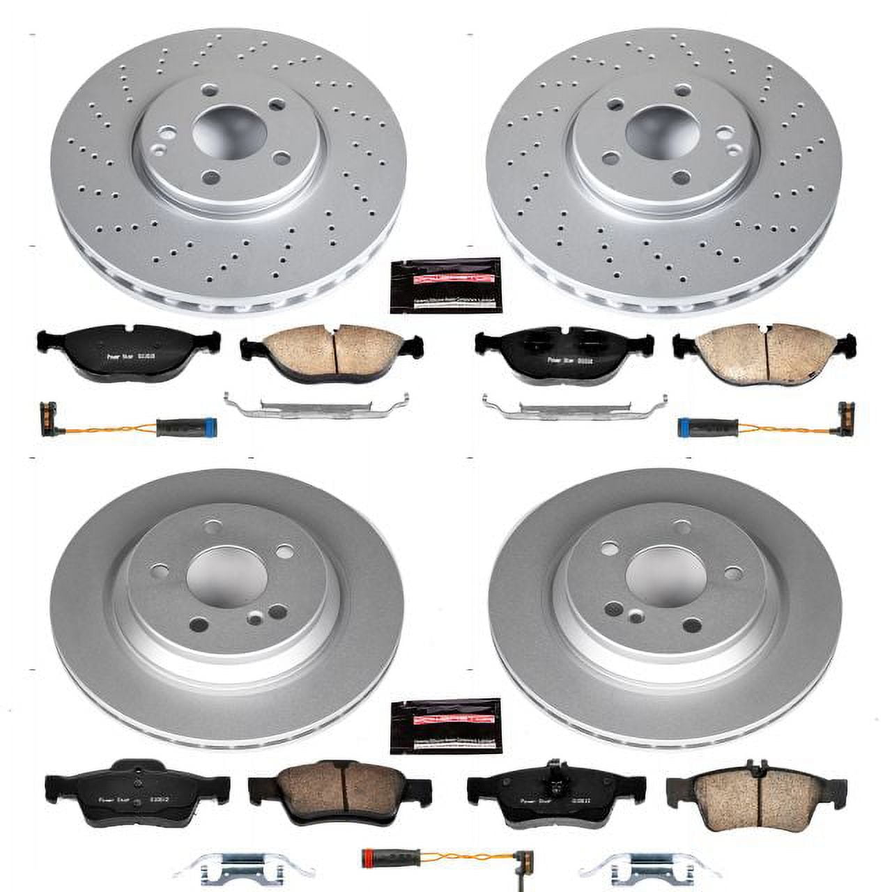PowerStop Front and Rear Geomet Coated Brake Rotor and Pad Kit Fits: MERCEDES-BENZ Select Models CRK6747
