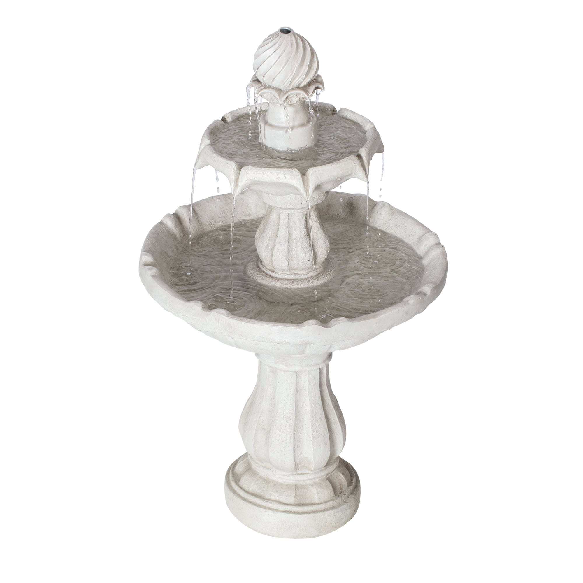 2 Tier Pedestal Fountain, 37.4 Inch White Polyresin Classic Outdoor Water Fountain for Patio Garden, White