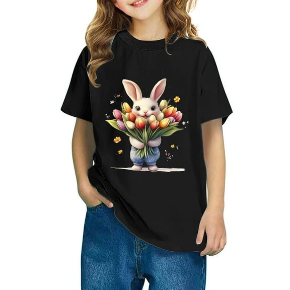 Aloohaidyvio Easter Gift for Girl Family Matching Easter Shirts , Bunny-Themed Short Sleeve Tees for Kids, Soft Crewneck Design 3 Years