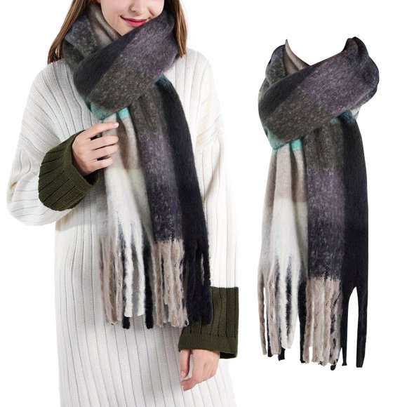Bodychum Womens Warm Long Shawl Wraps Large Scarves Knit Plaid Scarf Shawl Gray