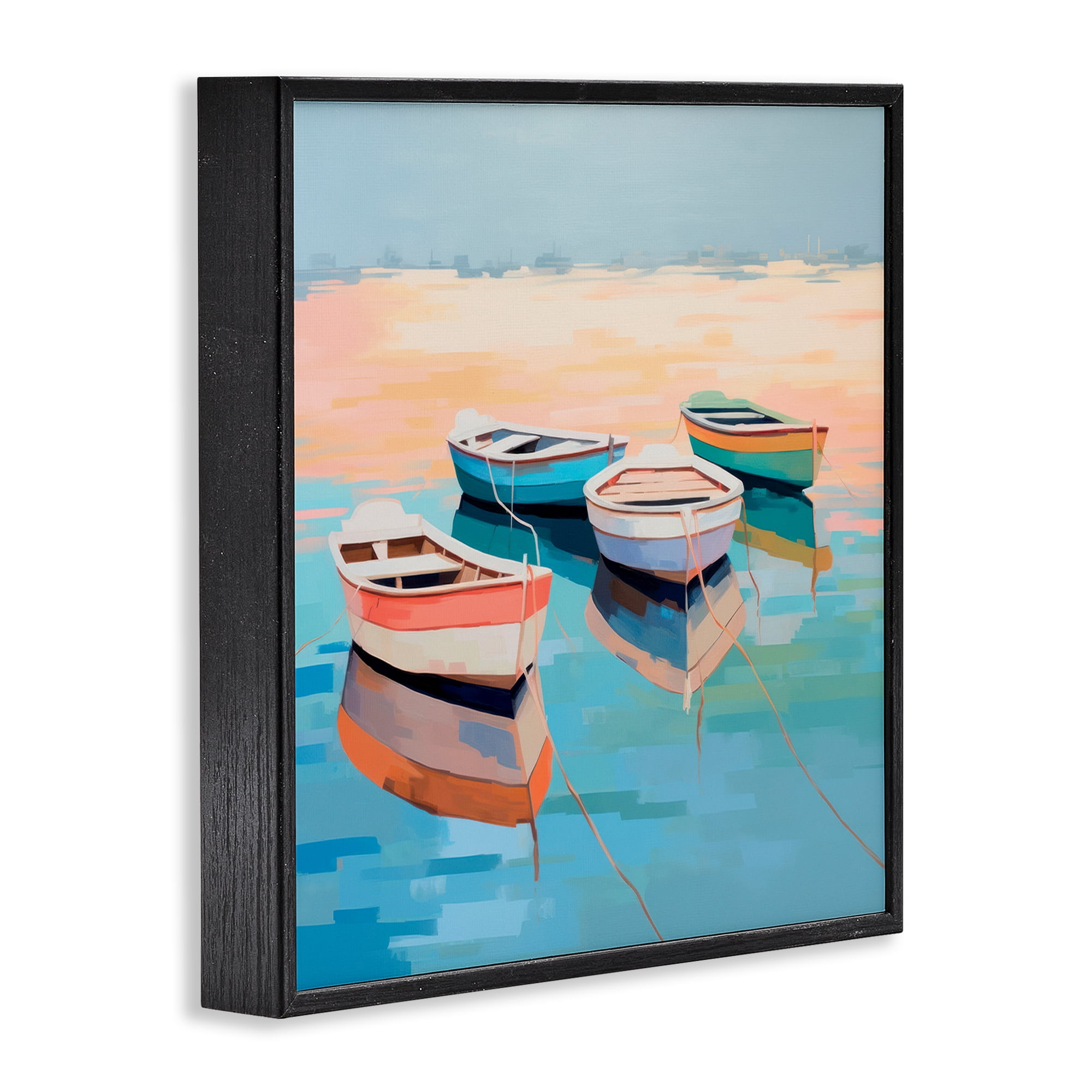 Stupell Industries Boat Reflection Shore Transportation Painting Black Framed Art Print Wall Art, 17 x 17
