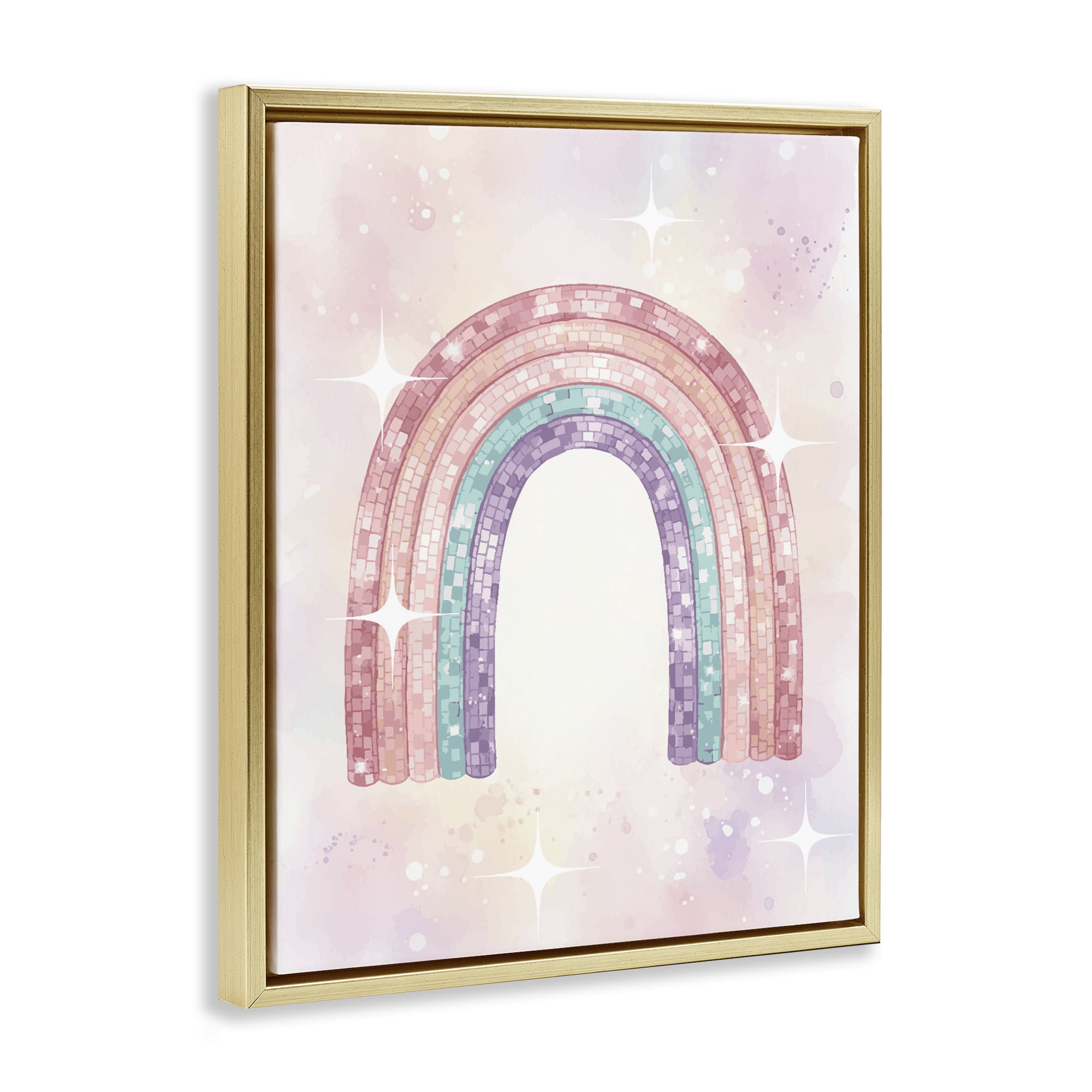 Stupell Industries Pastel Disco Rainbow Sparkles Gold Framed Floater Canvas Wall Art, design by Lil' Rue