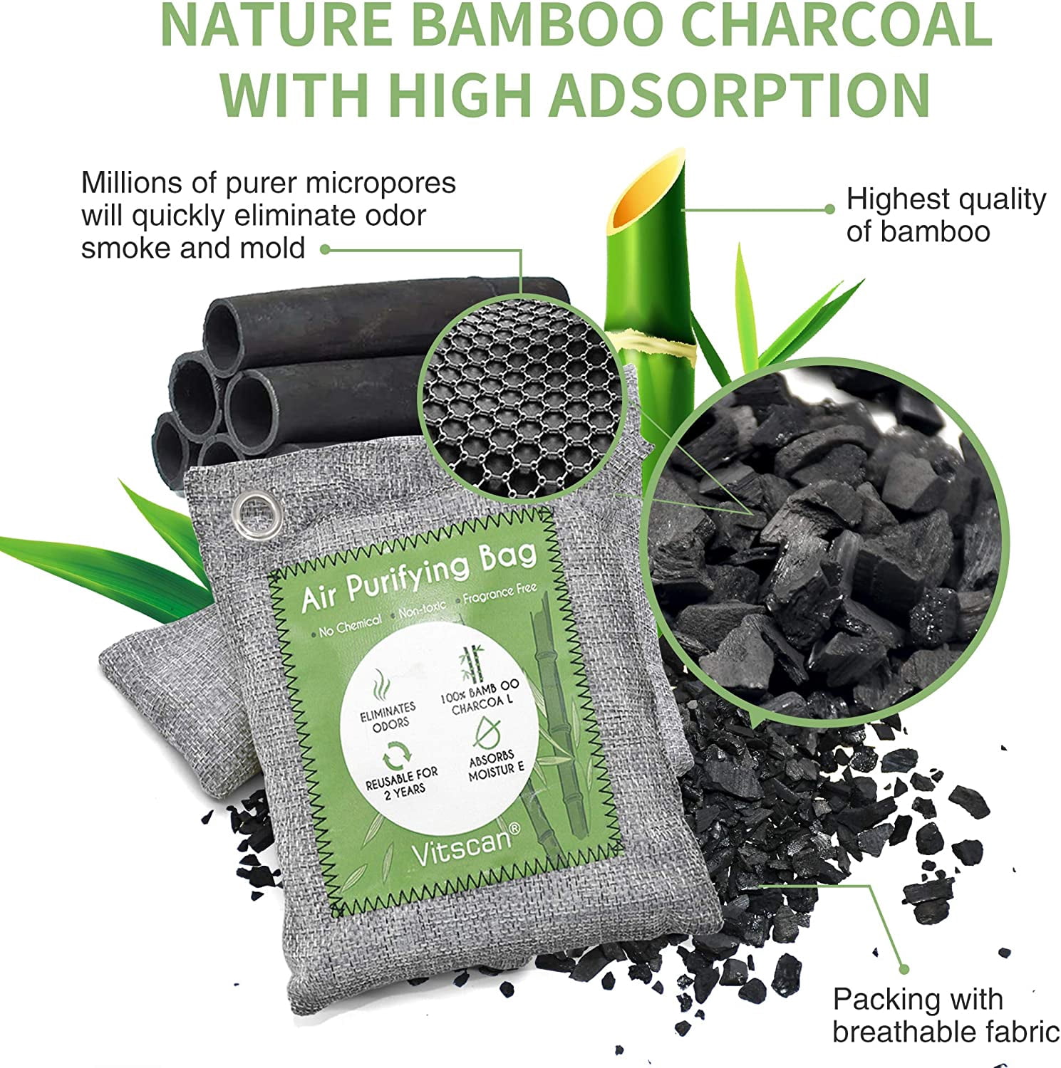 8 Pack Bamboo Charcoal Air Purifying Bag, Activated Charcoal Bags Odor Absorber, Moisture Absorber, Natural Car Air ener, Shoe Deodorizer, Odor Eliminators For Home, Pet, Closet, Car