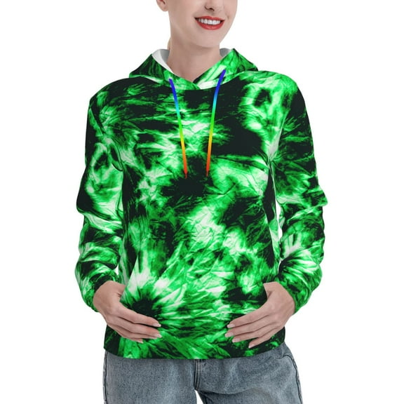 Xecao Green Tie Dye Pattern Hoodies for Women Sweatshirts Long Sleeve Sweatshirts Pullover Outfits with Pocket-Small
