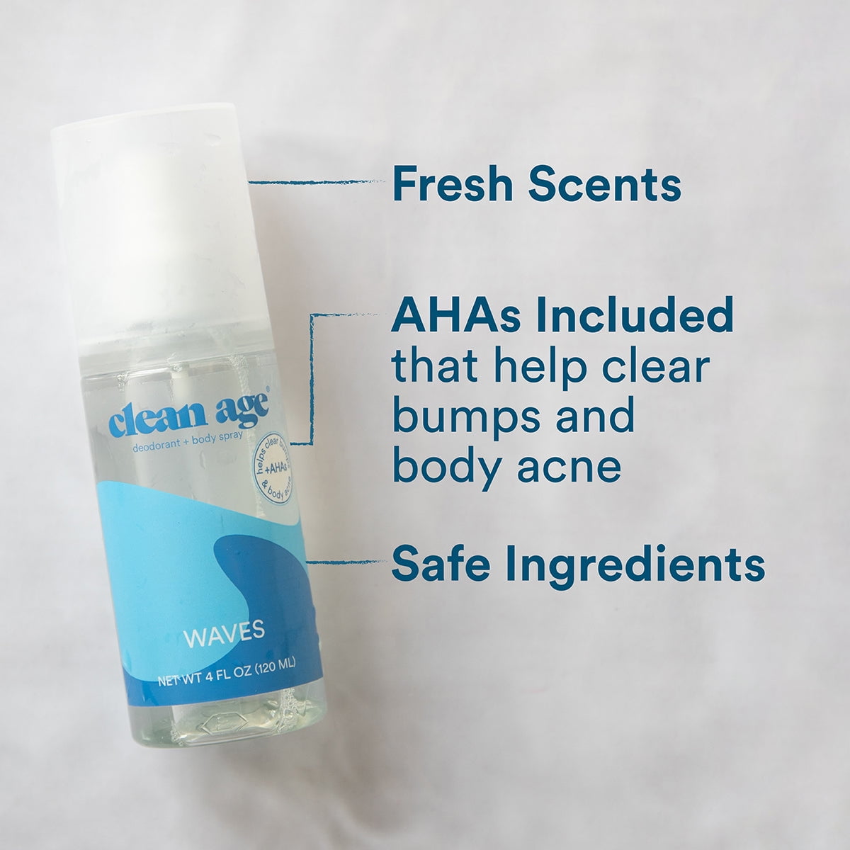 2-Pack Clean Age Aluminum-Free Deodorant & Body Spray for Whole Body (4 oz) Waves Scent, Body Acne Spray
