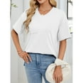 thumbnail image 3 of biudgviw Summer Tops for Women Short Sleeves Solid Color Shirts V Neck Side Slit Tee Casual Soft Business Clothes with Pocket, 3 of 4
