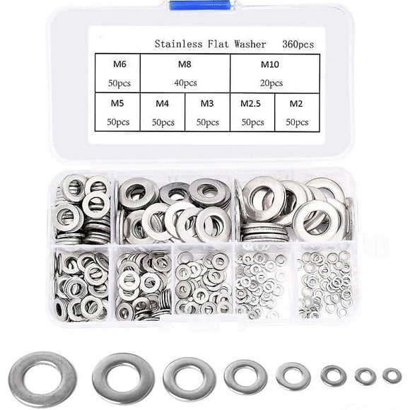 Flat Washer 360 Pcs Flat Washers Assortment Kit, Stainless Steel Flat