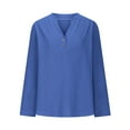 thumbnail image 4 of mihongmao 3/4 Sleeve Tops for Women Women's Tops Fashion Solid Button Shirt Female V-Neck Loose T-Shirt Blouse,Tops for Women Blue M, 4 of 6