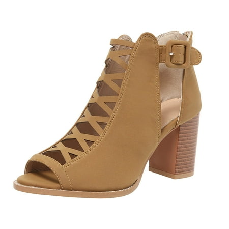 GHSOHS Boots for Women Western Boots Ankle Booties Shoes Women Work Shoes Open Toe Booties With Block Heel and Side Comfortable and Stylish Cut Out Design Heel Sandals Western Cowgirl Boots Size 37