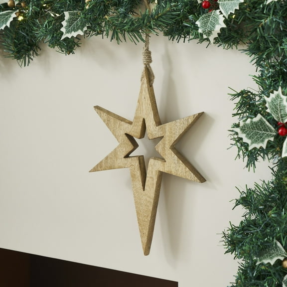 VHC Brands Northern Yule Natural Wooden Star 12x8x0.75
