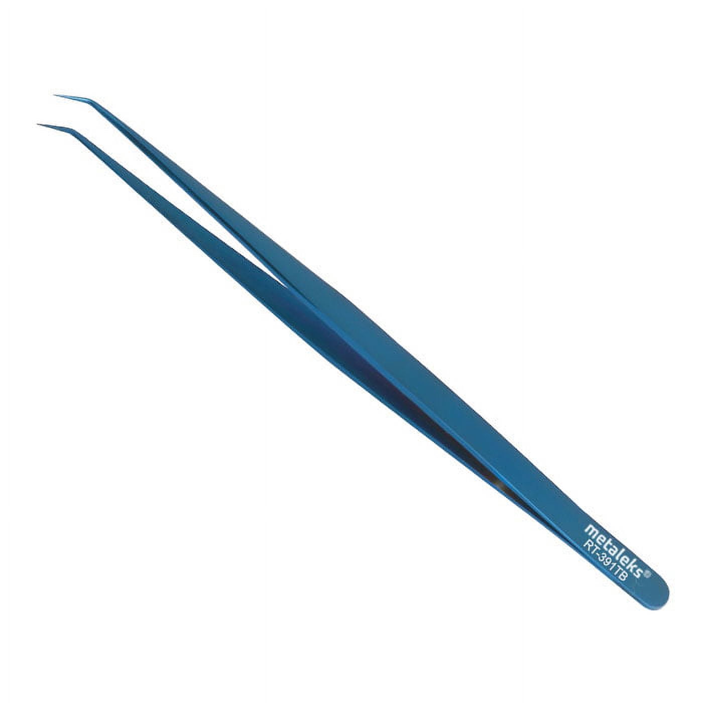 6PCS Complete Blue Titanium Coated Volume Tweezers Eyelash Extension Set With Blue Metallic Magnetic Pouch