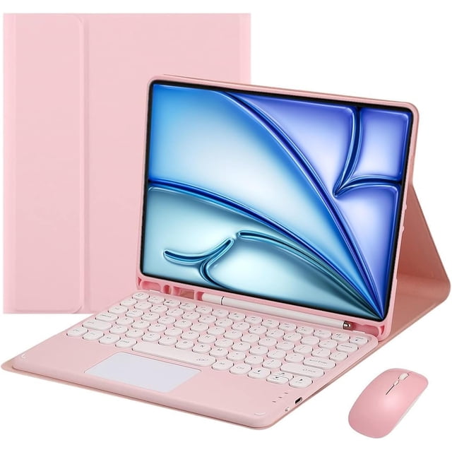 Funda con teclado táctil para iPad Air de 11 pulgadas M3 (2025) / M2 (2024), iPad Air 5ta (2022) / Air 4ta generación (2020) de 10,9 pulgadas, con mouse - Teclado Bluetooth táctil magnéticamente