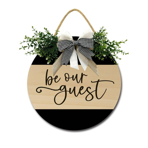 Be Our Guest Front Door Sign Funny Wreaths Hanging Wooden Plaque Decoration Round Rustic Wood Farmhouse Porch Decor for Home Front Door Decor, 12 x 12 Inch