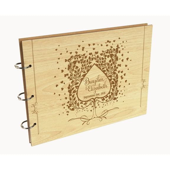 Darling Souvenir Personalized Engraved Laser Cut Wedding Guest Book Wooden Cover Sign-in Book Registry Guestbook Scrapbook-D4