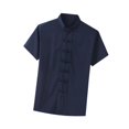 thumbnail image 4 of yuksok China Clothes Tang Shirt Short Sleeves Fashionable Wear Uniform Kung Fu Clothing Blue, 4 of 9