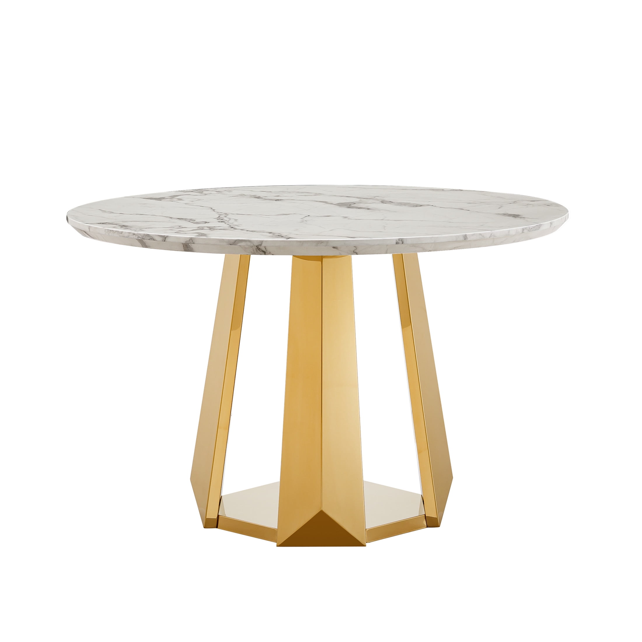 Noble House Modern 47" Round Faux Marble Dining Table with Stainless Steel Base, for Kitchen, Gloss White & Gold
