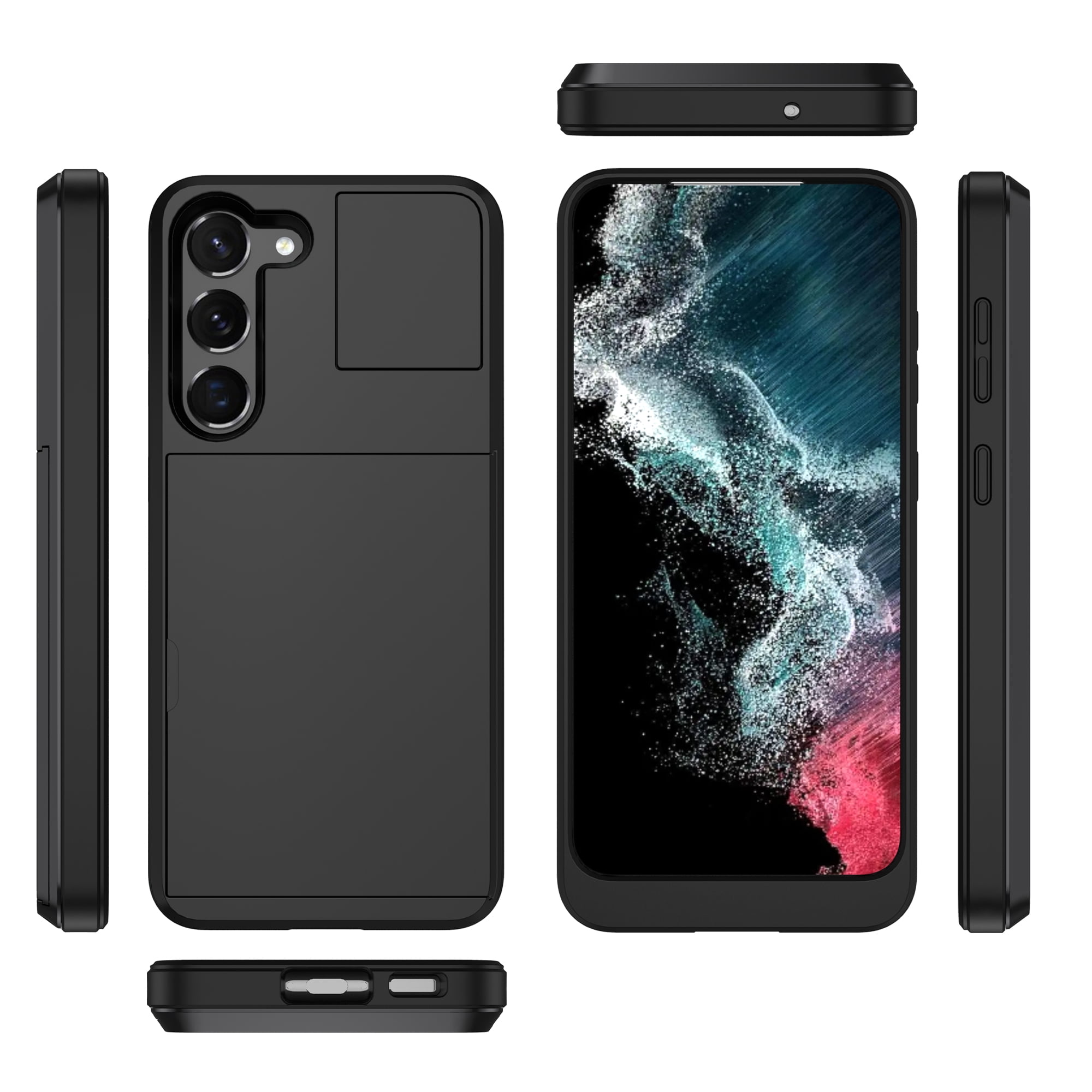 for Samsung Galaxy S22 Case Wallet Credit Card Holder ID Slot Sliding Door Hidden Pocket Men Women Anti-Scratch Dual Layer Hybrid Bumper Armor Protective Shell Back Cover,Darkblue