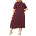 thumbnail image 4 of Agnes Orinda Women's Plus Size Nightgowns Crew Neck Short Sleeves Sleep Dress Cats Print Pajamas Lounge Home with Pocket 2X Burgundy, 4 of 8