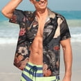 thumbnail image 3 of Fotbe Moonlit Crow Blossoms Hawaiian Shirt for Men Unisex Summer Beach Casual Short Sleeve Cotton Linen Button Down Shirts-Large, 3 of 5