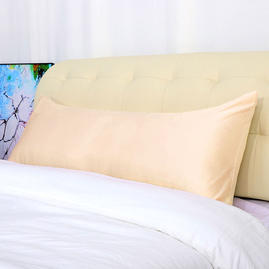 Unique Bargains Luxury Silky Satin Body Pillow Case Khaki 20" x 48"