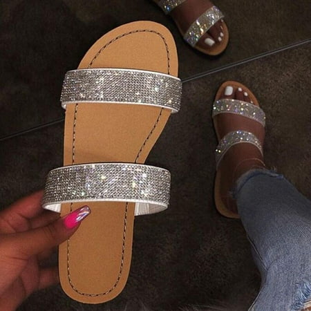 

BRISEZZS Slide Sandals for Women- Open Toe New Style Beach Casual Summer Flat Slide Sandals #241 Silver-41