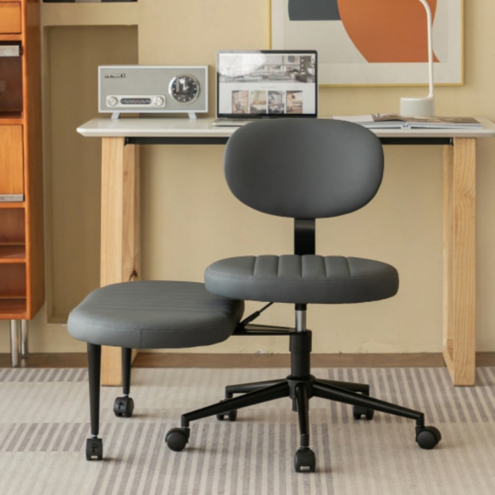 Ergonomic Cross Legged Office Chair, Multi-Position Swivel Meditation Chair with Back Support, Rolling Base, Adjustable Height for Home Office & Study, Grey
