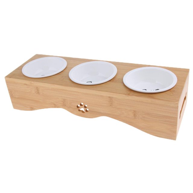 Alimentador para mascotas Soporte de bambú perfecto para gatos y Yuyangstore Cuenco de mascotas elevado para el stand de madera