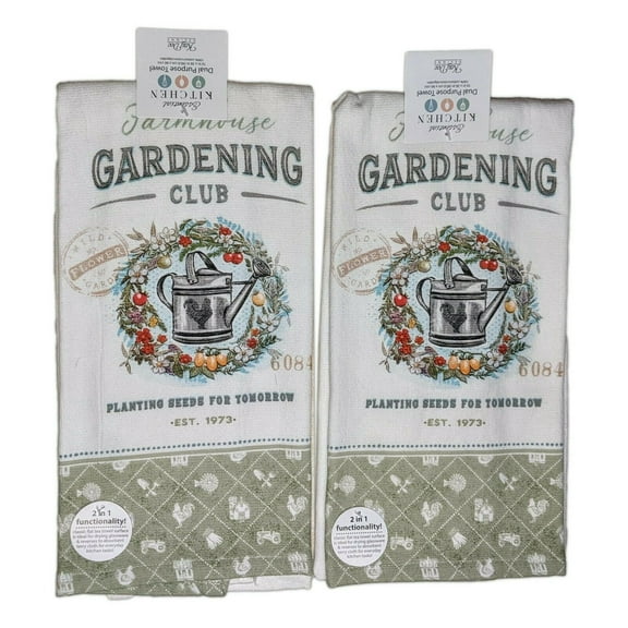 Set of 2 Farmhouse GARDENING CLUB Terry Kitchen Towels by Kay Dee Designs