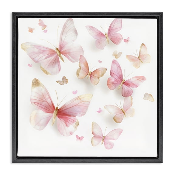 Stupell Industries Bohemian Pink & Gold Butterfly Rabble Black Floating Frame Canvas Art, 18 x 18, by Creative Studio