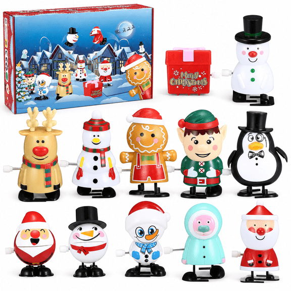 Naler 12Pcs Christmas Wind up Toys for Party Favors,Fun Little Clockwork Toys for Xmas Stocking Stuffers Birthday Gifts