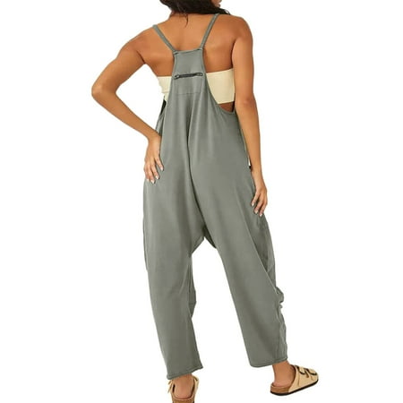 MITCOWBOY Body Suit  Women s Casual Sleeveless Jumpsuits V Neck Spaghetti Strap Overalls Long Pants Romper with Two Pockets  Long Sleeve Bodysuit  Overalls Women  Grey S (clearance)