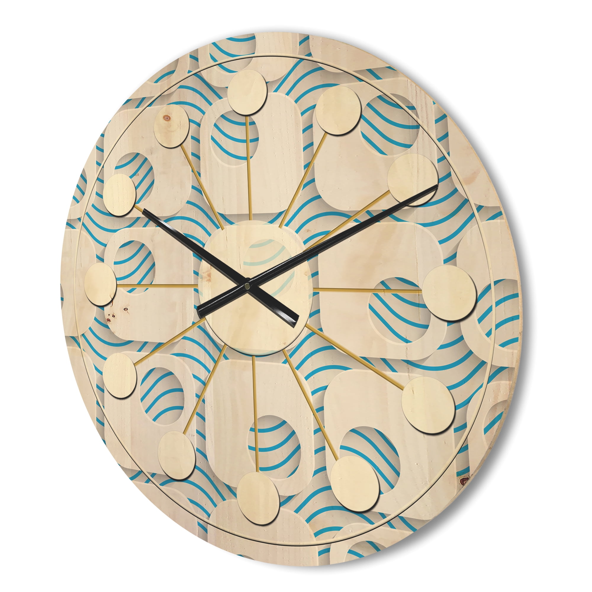 Designart '3D Blue and White Pattern III' Mid-Century Modern Wood Wall Clock