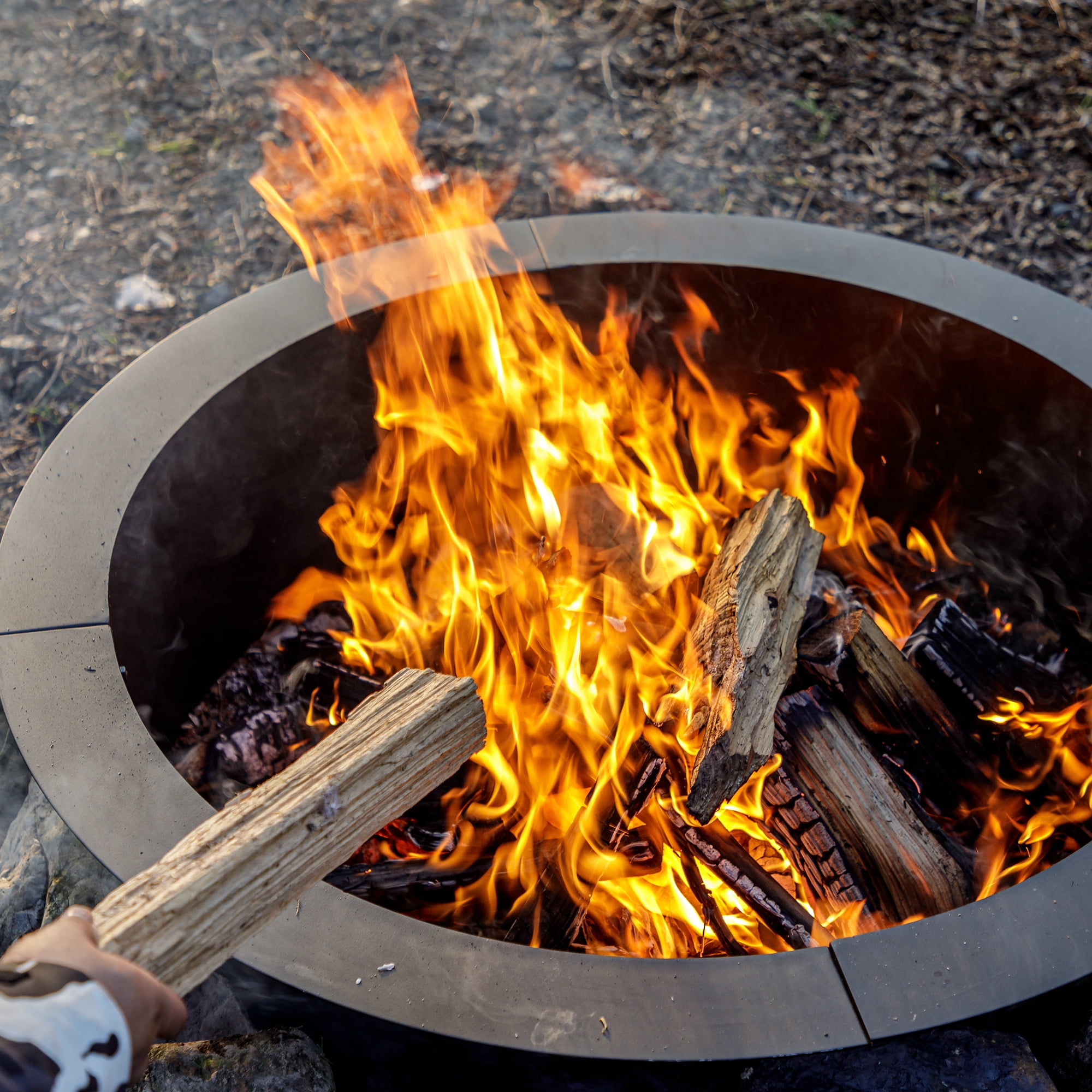MistMo 36" Outdoor Fire Ring, Heavy-duty Round Wood Burning Fire Pit Insert for Outside Black