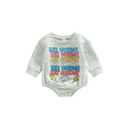 

COUTEXYI Baby Girls Boys Autumn Romper Long Sleeve Letter Hat/Letter Cattle Print Romper