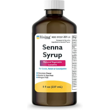 Rising Health Natural Vegetable Laxative - Senna Sennosides Syrup 8.8mg/5ml - Constipation Relief - Chocolate Flavor - Compared to Senokot? Syrup